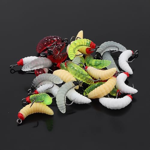 30pcs Soft Maggot Fishing Lures with Hooks - Realistic Silicone Bread Worms