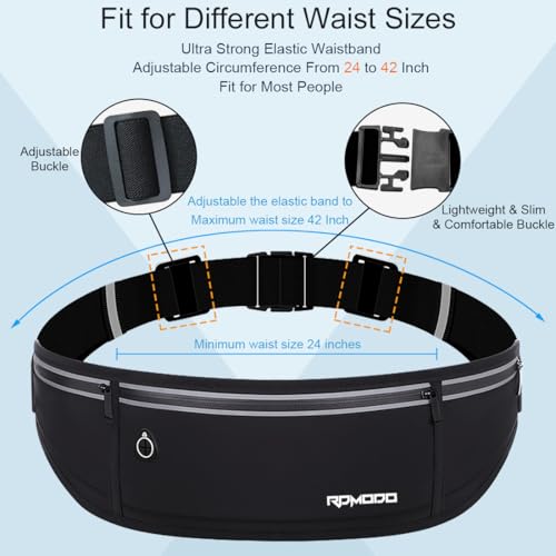 Slim Running Belt - Water Resistant Fanny Pack for iPhone 17/16/15 Pro Max - 3 Pockets, Adjustable & Reflective - Black