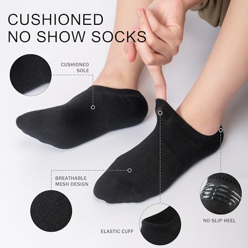 No Show Socks for Women - Cotton Low Cut Non-Slip - 8 Pairs Black