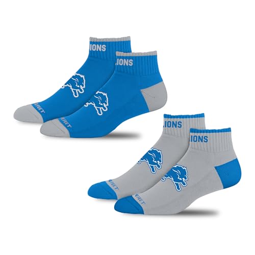 NFL Detroit Lions Front and Center 2 Pack Low Quarter Socks - Large