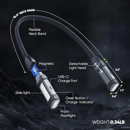 Durapower Neck Light Machine, Led Neck Light for Reading, Detachable Flexible Around Neck Flashlight for Work Craft,Grill,Repairing,Camping and Emergency