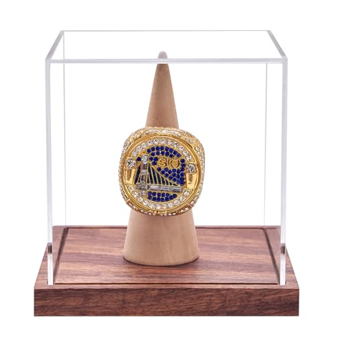 LiTY Acrylic Championship Ring Display Case - No Assembly, Wooden Stand, UV Protection, 1 Pack