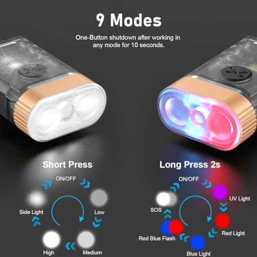 LED Small Powerful EDC Flashlight with Warm White Red Light,Bright 1500LM USB C Rechargeable 9 Modes Mini Pocket Keychain Flash Light with Clip,IP5 Waterproof,365nm UV Black Light,Tail Magnet 4PC