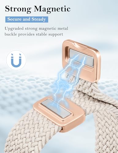 Minyee Starlight Rose Gold 20mm Magnetic Braided Nylon Band for Garmin Vivoactive 6/5/3 Series & Venu Sq 2, Forerunner 55/165/245/645