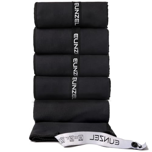 Microfiber Gym Towel Set - Quick Dry, Absorbent, 31.5"x15.7", Black - Set of 5