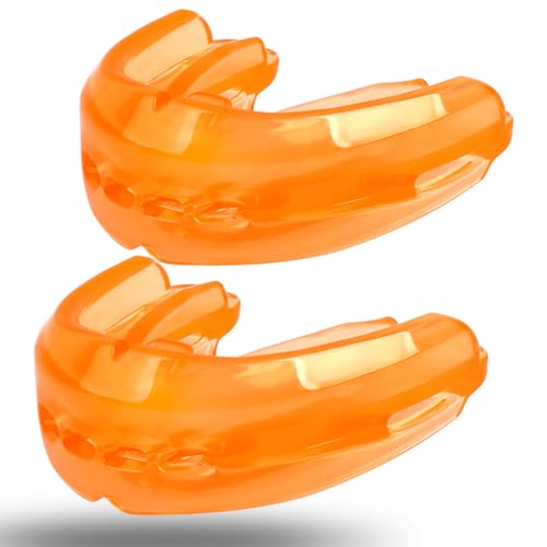 Mouth Guard for Sports - Soft, No Boil - 2Pcs Orange/Strapless