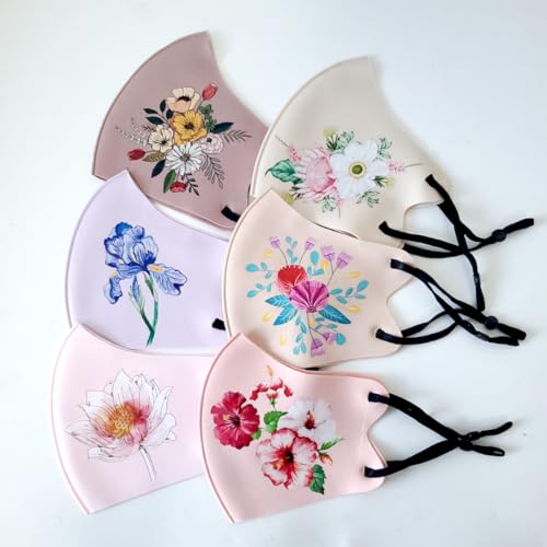 Reusable and Washable Face Masks,Adjustable Ice Silk Cloth Mask,Beautiful Flower Pattern Cloth Face Mask,Pack of 6