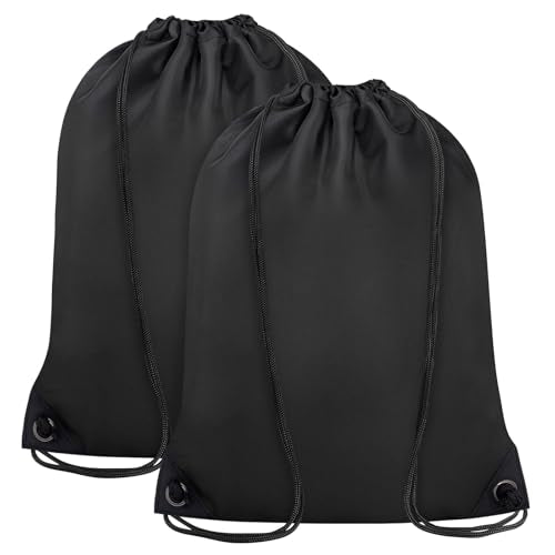 Large Drawstring Backpack - 2PCS Cinch Bag for Gym, Travel, Black