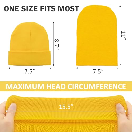 Cuffed Beanie Hat for Men & Women - Soft Knit Skull Cap - Yellow