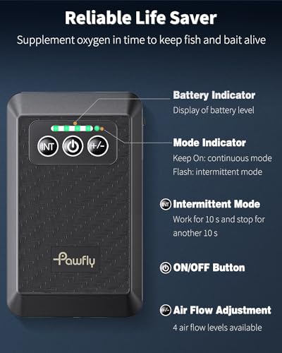 Pawfly 60-100 Gal Ultra Quiet USB Rechargeable Live Bait Aerator 3.5W 64 GPH for Outdoor Fishing