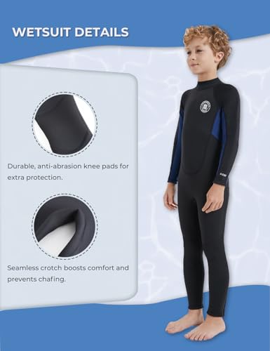 Lemorecn Kids 3mm Full Wetsuit + 2mm Shorty Wetsuit, Black+Navy, 12