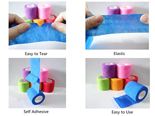 Self-Adhesive Bandage Wrap - 2 Inch, 6 Pack, Mixed Colors