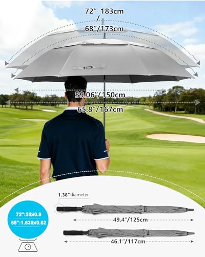 Gonex 72 Inch Windproof Auto Open Golf Umbrella with UV Protection - Grey
