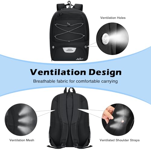 MoKo Basketball Bag Backpack with Ventilated Shoes & Ball Compartments - Black