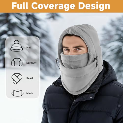 Windproof Balaclava Ski Mask - Adjustable Cold Weather Face Cover - Grey