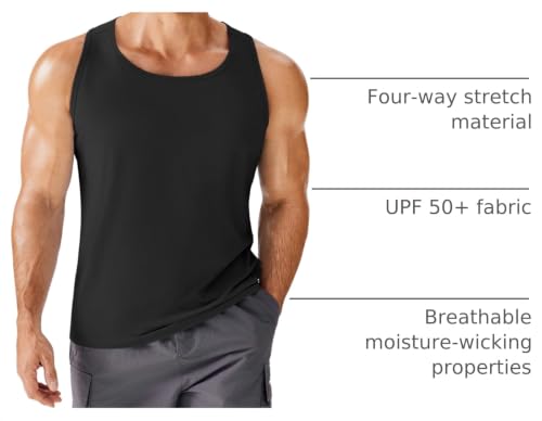 PINSPARK Men's UPF 50+ Quick Dry Tank Tops Athletic Muscle Tee — Medium, Black