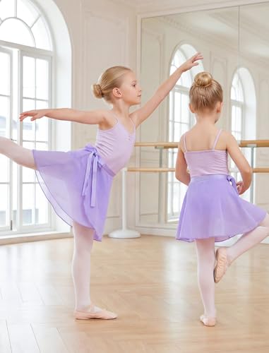 Girls' Ballet Wrap Skirts - 3-Pack Chiffon Tie Waist 5-6 Years Purple