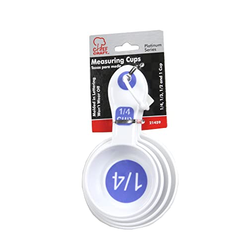 Plastic Measuring Cup Set - 1/4, 1/3, 1/2, and 1 Cup - White & Blue