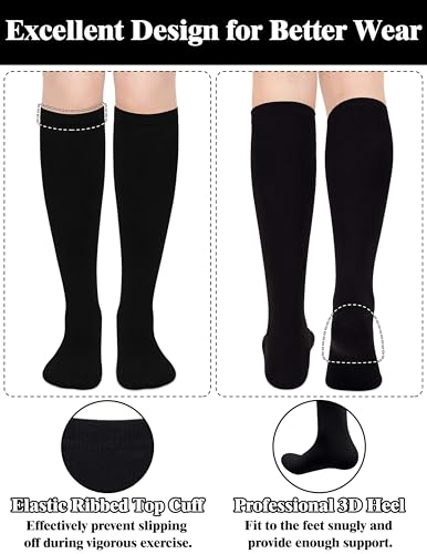 Knee High Socks for Women - 2 Pack Solid Black & Striped Tube Socks