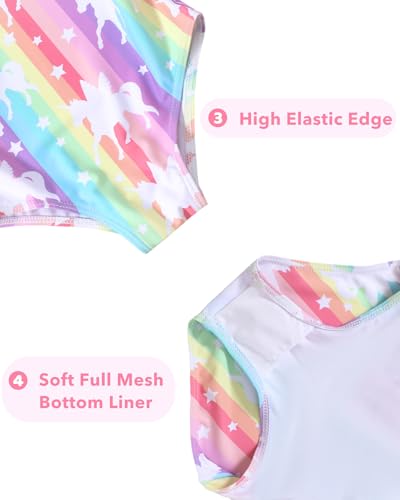 Girls One Piece Swimsuit Quick Dry Beach Swimwear - 3-4T Stripe Unicorn