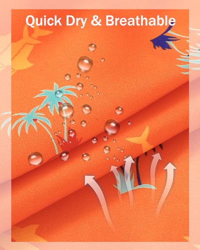 LuLurKiddo Boys Swim Trunks with Compression Liner & Quick Dry Fabric - Palm Trees Orange, 6-7 Years