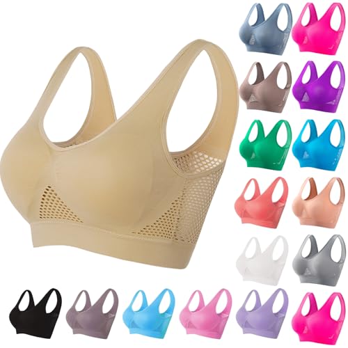 High Support Breathable Wireless Sports Bra for Women - 3X-Large Beige