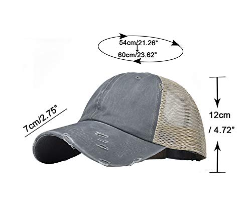 Distressed Ponytail Baseball Cap for Women - Grey 7-7 3/8