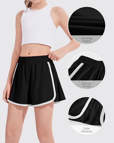 Kids Athletic Shorts - Quick Dry Pleated Running Shorts, 11-12 Years / Black