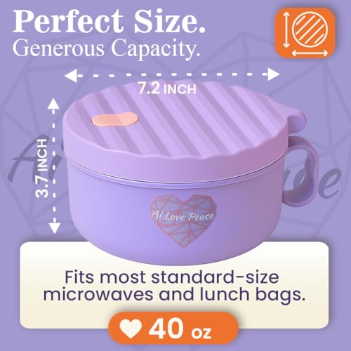 40oz Microwave Ramen Bowl with Dual-Lid System - Portable & Leakproof