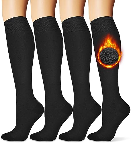 BLONGW Small-Medium Black Thermal Knee High Socks for Women Winter Hiking & Running