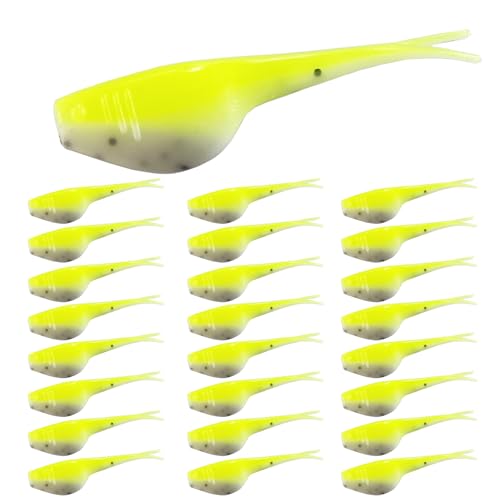 Split-Tail Crappie Lures - 24pcs Soft Plastic Baits, Yellow-White