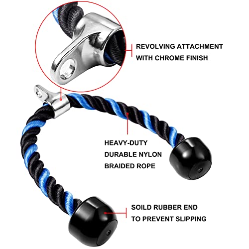AWEFRANK Blue & Black 36-Inch Tricep Rope Cable Attachment for Gym, Non-Slip Grip