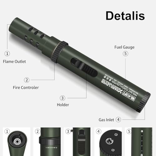 CAMVIL Army Green Windproof Torch Lighter with Refill & Safety Lock