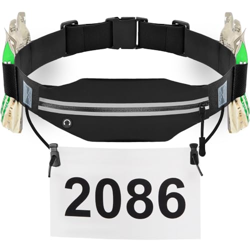Race Number Belt with Pouch & 6 Gel Loops - Black