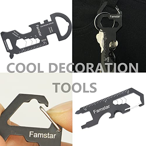 Keychain Multi-Tool 3-Pack - Metal Pocket Tool Wrench & Ruler - Black