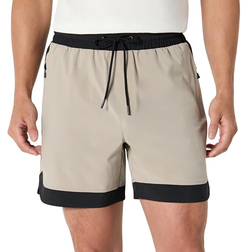 Men's Athletic Performance Stretch Gym Shorts - 6" Inseam - X-Large Beige/Black