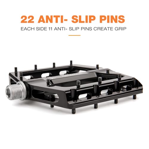GEWAGE Black 9/16" CNC Aluminum Flat Bike Pedals with Anti-Slip Pins & Sealed Bearings