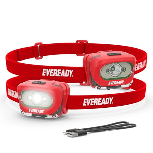 Eveready X200 LED Rechargeable Headlamps 2-Pack with Red Light, IPX4 Waterproof