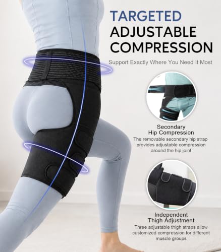 UYU ESENCE Black Right Hip Brace for Sciatica Pain Relief, Adjustable Thigh Support