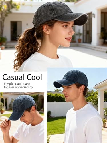 JYNBELSOR 2 Pack Vintage Cotton Baseball Caps for Men Women - Black & Navy Adjustable Low Profile Dad Hats