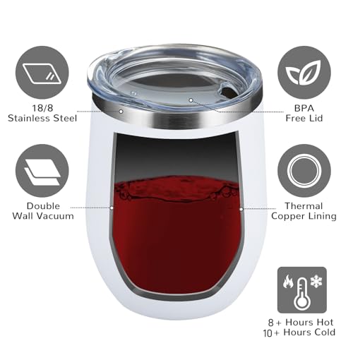 Insulated 12oz Stemless Wine Tumbler with Lid & Straw - White