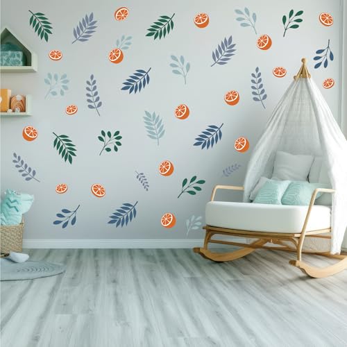 Rustic Orange Leaf Wall Stickers, 54pcs Nature DIY Wall Decals Easy Peel and Stick, Fresh Wall Stickers for Living Room Bedroom Girls Room Nursery, Pastoral Style Home Decor for a Cozy Atmosphere