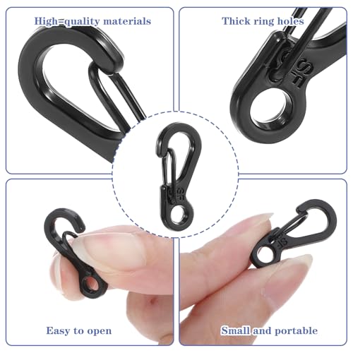 12 Pcs Mini Carabiner Clips - Black Metal Key Chain Hooks