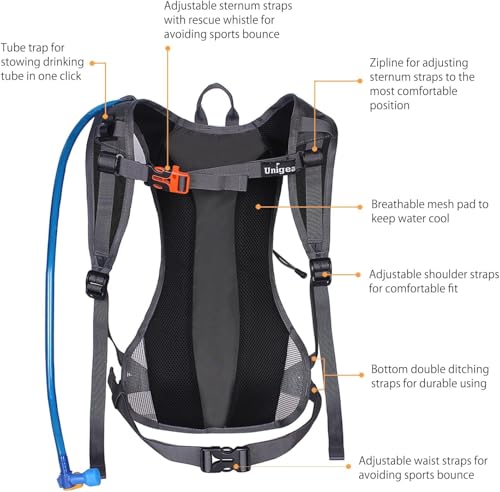 Hydration Pack Backpack with 2L Bladder - Black for Hiking & Cycling