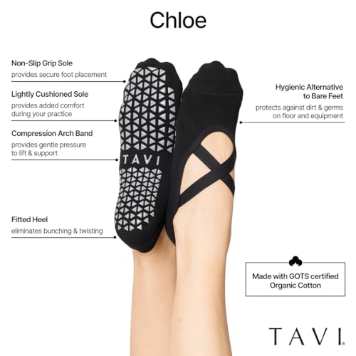 TAVI Chloe Pilates Socks with Grips for Women - Small Ebony