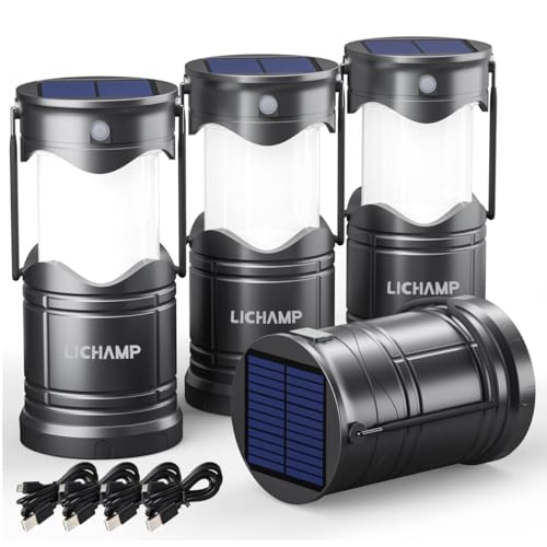 4-Pack Solar Camping Lanterns USB Rechargeable LED Emergency Lanterns with 3 Modes