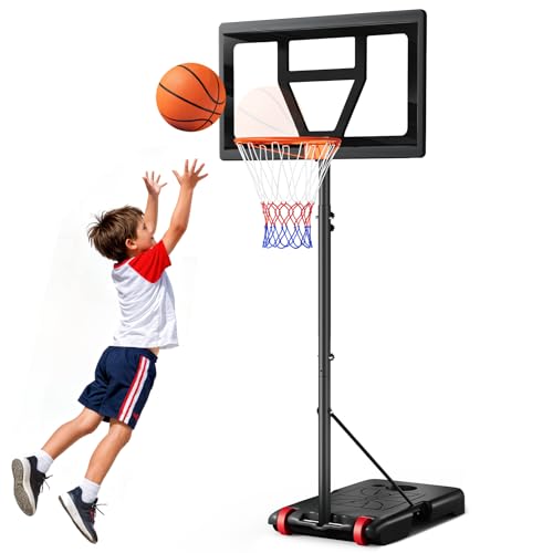 Adjustable Kids Basketball Hoop - 3-7 FT Black, Portable & Durable