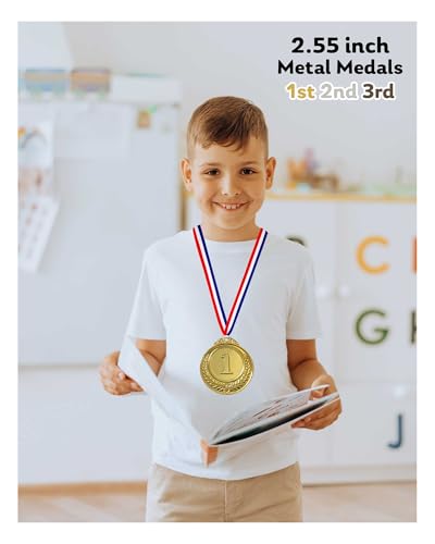 Gold Silver Bronze Award Medals with Neck Ribbons - 3 Pcs Set