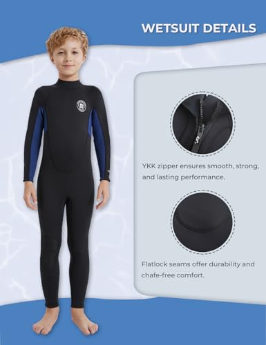Lemorecn Kids 3mm Full Wetsuit + 2mm Shorty Wetsuit, Black+Navy, 12