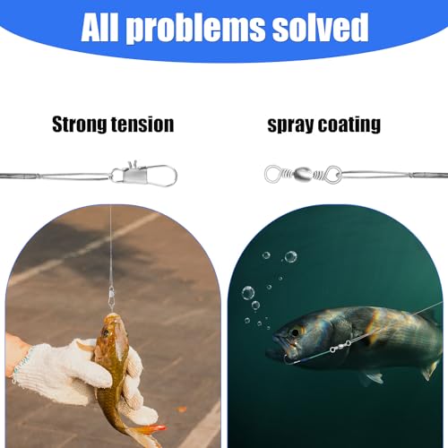 30pcs Stainless Steel Fishing Leaders - 11.22 Inch Swivel Lines for Saltwater & Freshwater